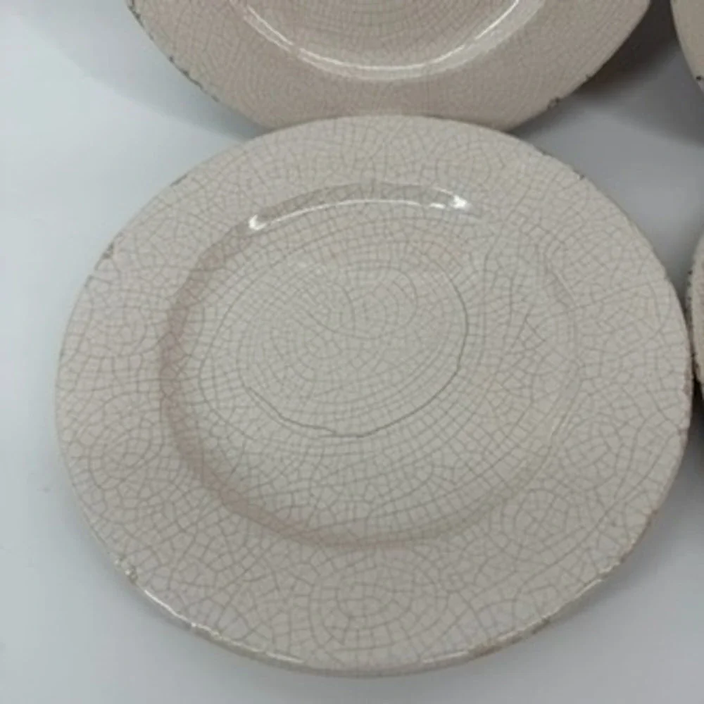4 Williams Sonoma Crackle Glaze‎ Salad Plates Cream Made in Italy Rustic 9